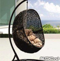 Кресло подвесное Lunar Black плетёное из искусственного ротанга