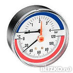 Термоманометр аксиальный 1/2", 0-4 бар, 0-120 град Ваттс / Watts Германия