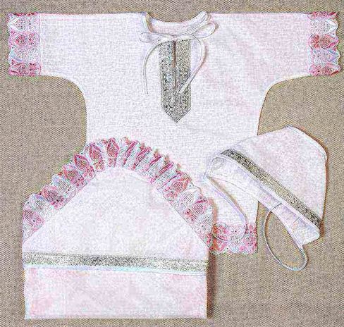 Набор для крещения (уголок, рубашка, чепчик) бязь розовый 0-3 мес арт.935 Аистенок