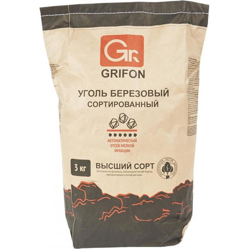 Уголь древесный берёзовый Grifon, 3 кг. GRIFON