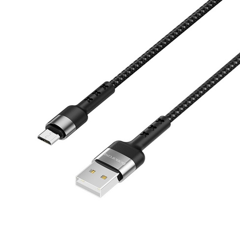 USB кабель для зарядки micro USB "BoroFone" BX34, нейлон, 2,4A, 1м, черный