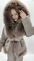Бежевый зимний костюм с натуральным мехом для прогулок до -30-35 градусов