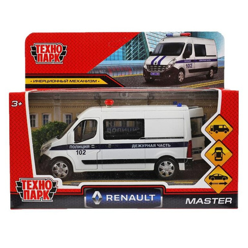 Инерционная металлическая модель – Renault Master полиция 14 см, белый арт.MASTER-14POL-WH Технопарк