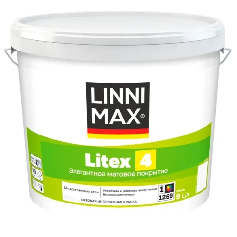 Краска для стен и потолков Linnimax Litex 4 моющаяся матовая цвет белый база 1 9 л LINNIMAX None