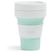Многоразовый складной стакан STOJO с крышкой для кофе с собой из пищевого силикона,Кружка для кофе 355 мл, цвет Mint Sto