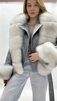 Джинсовая куртка-косуха с утеплением до -10 градусов, меховая отделка из финского песца вуаль - 40-42