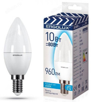 Лампа светодиодная LED E14 C35 10W 4K Ergolux Свеча 14545