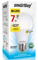 Лампа светодиодная LED E27 A60 7W 30K Smartbuy (SBL-A60-07-30K-E27-N) SMART