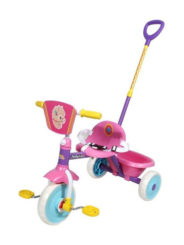 Велосипед трехколесный детский с ручкой Альпака, колеса 9х7 EVA розовый Moby Kids