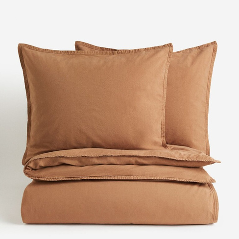 Комплект двуспального постельного белья H&M Home Washed Cotton, светло-коричневый