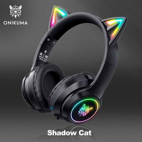 Игровые наушники Onikuma B90 Shadow Cat черные с кошачьими ушками и подсветкой