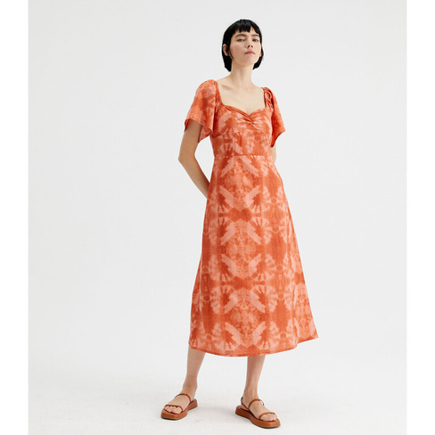 Платье длинное с принтом XS оранжевый