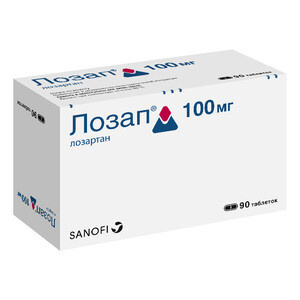 Лозап Таблетки покрытые оболочкой 100 мг 90 шт Санофи