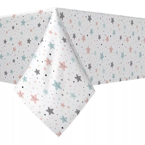 Прямоугольная скатерть, 100 % хлопок, 60x104 дюйма, розовые и синие звезды.
