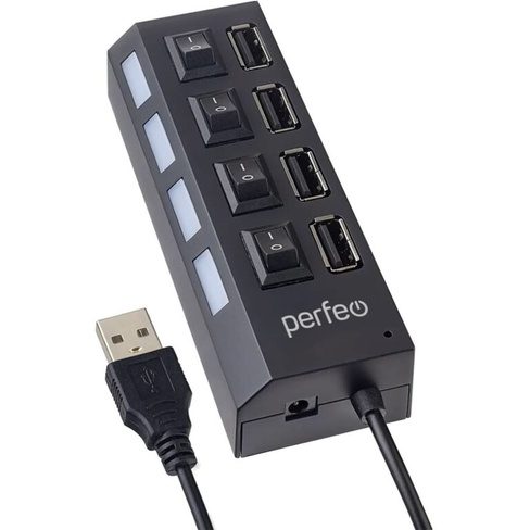 Usb-хаб Perfeo USB-HUB 4 Port, (PF-H030 Black) чёрный