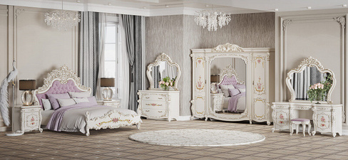 Спальня Венеция Классик с 6 дверным шкафом Крем глянец Арида мебель