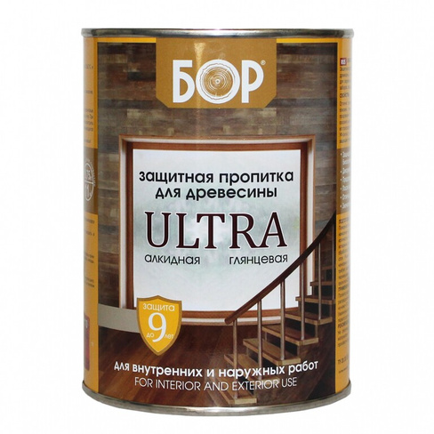 Защитная пропитка для древесины ULTRA Бор тик, банка 0,75 кг / 14 шт.