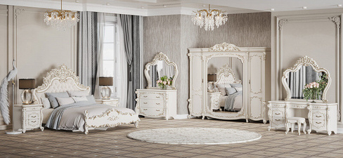 Спальня Венеция Style с 6 дверным шкафом Крем глянец Арида мебель