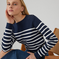 Пуловер в полоску в морском стиле M синий