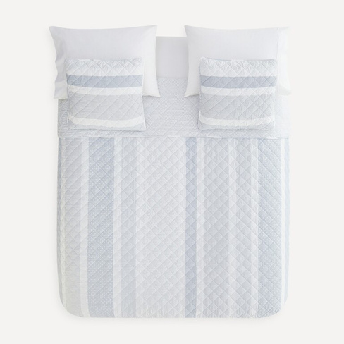 Двустороннее пуховое одеяло с чехлом на подушку в горошек. Basics El Corte Inglés, серый