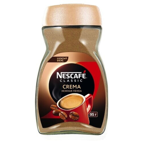Кофе растворимый Nescafe Classic Crema, стеклянная банка, 95 г, 12 уп. NESCAFE