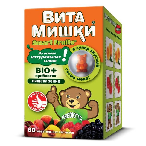 ВитаМишки Smart Fruits Bio+ пребиотик пастилки жевательные 60шт Funtrition S.A.S./ООО БиоВид