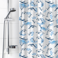Штора полиэтилен Дельфины белые New для ванной комнаты. арт. 6984; 180x180 см
