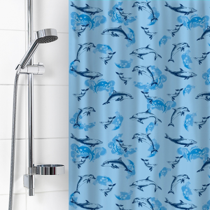 Штора полиэтилен Дельфины голубые New для ванной комнаты. арт. 6984; 180x180 см