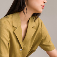 Рубашка из льна с воротником-стойкой короткие рукава 34 (FR) - 40 (RUS) зеленый