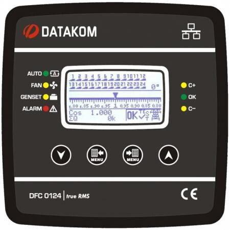 Контроллер Компенсации Реактивной Мощности, 144x144мм, 12шагов + RS485 + SVC Datakom DFC-0124