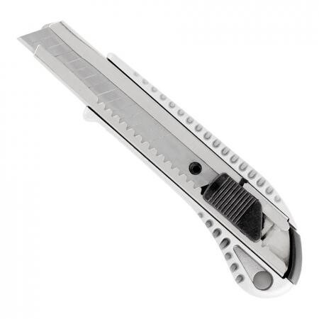 Нож строительный Вихрь 18 мм с ломающимся лезвием металлический корпус с автофиксатором