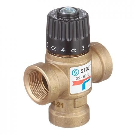 Клапан (вентиль) термостатический Stout (SVM-0110-166020) подмешивающий 3/4 ВР (г) для систем отопления и ГВС 35-60 °С