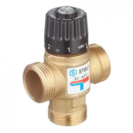 Клапан (вентиль) термостатический Stout (SVM-0120-164325) подмешивающий 1 НР (ш) для систем отопления и ГВС 20-43 °С