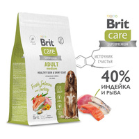 Корм Brit /Брит Care Dog Adult M с лососем и индейкой для взрослых собак средних пород, Здоровая кожа и шерсть 3 кг