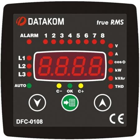 Контроллер компенсации реактивной мощности (8 шагов) 96x96 мм Datakom DFC-0108