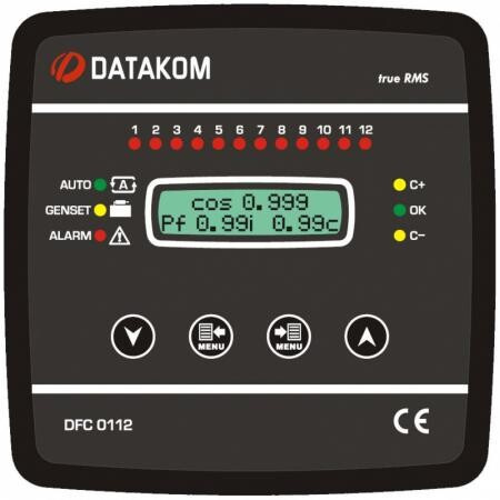 Контроллер компенсации реактивной мощности, 144x144мм, 12 шагов + RS-485 + SVC Datakom DFC-0112