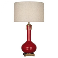 Robert Abbey Athena Table Lamp in Ruby Red Glazed Ceramic with Aged Brass Accents RR992