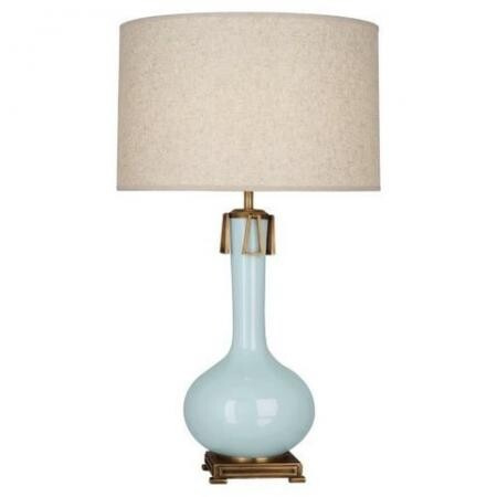 Robert Abbey Athena Table Lamp in Baby Blue Glazed Ceramic with Aged Brass Accents BB992