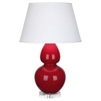 Robert Abbey Double Gourd Table Lamp in Ruby Red Glazed Ceramic with Lucite Base RR23X