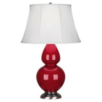 Robert Abbey Double Gourd Table Lamp in Ruby Red Glazed Ceramic with Antique Silver Finished Accents RR22