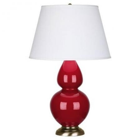 Robert Abbey Double Gourd Table Lamp in Ruby Red Glazed Ceramic with Antique Brass Finished Accents RR20X