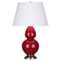 Robert Abbey Double Gourd Table Lamp in Ruby Red Glazed Ceramic with Antique Brass Finished Accents RR20X