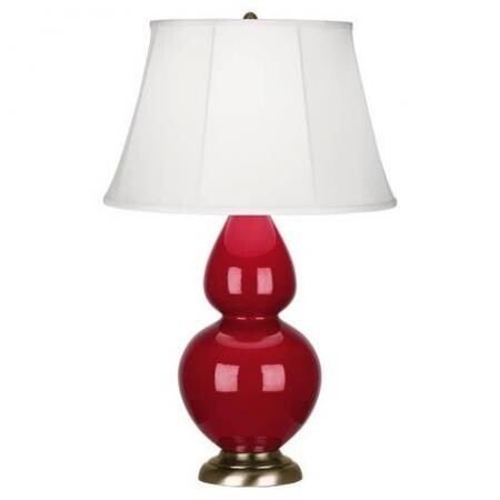 Robert Abbey Double Gourd Table Lamp in Ruby Red Glazed Ceramic with Antique Brass Finished Accents RR20