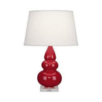 Robert Abbey Small Triple Gourd Table Lamp in Ruby Red Glazed Ceramic with Lucite Base RR33X