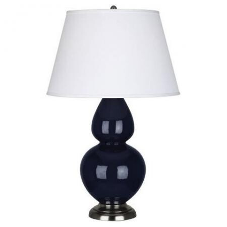 Robert Abbey Double Gourd Table Lamp in Midnight Blue Glazed Ceramic with Antique Silver Finished Accents MB22X