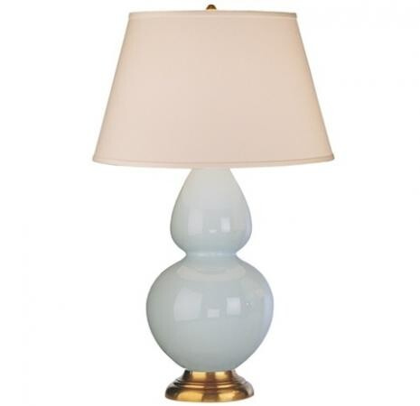Robert Abbey Double Gourd Table Lamp in Baby Blue Glazed Ceramic with Antique Natural Brass Finished Accents 1666X
