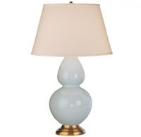Robert Abbey Double Gourd Table Lamp in Baby Blue Glazed Ceramic with Antique Natural Brass Finished Accents 1666X
