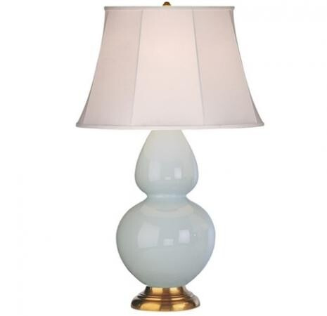 Robert Abbey Double Gourd Table Lamp in Baby Blue Glazed Ceramic with Antique Natural Brass Finished Accents 1666