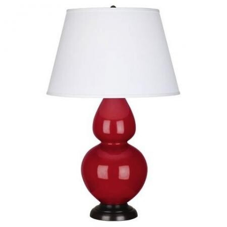Robert Abbey Double Gourd Table Lamp in Ruby Red Glazed Ceramic with Deep Patina Bronze Finished Accents RR21X