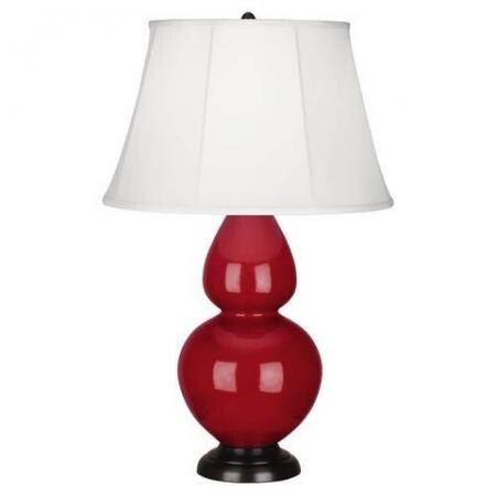 Robert Abbey Double Gourd Table Lamp in Ruby Red Glazed Ceramic with Deep Patina Bronze Finished Accents RR21